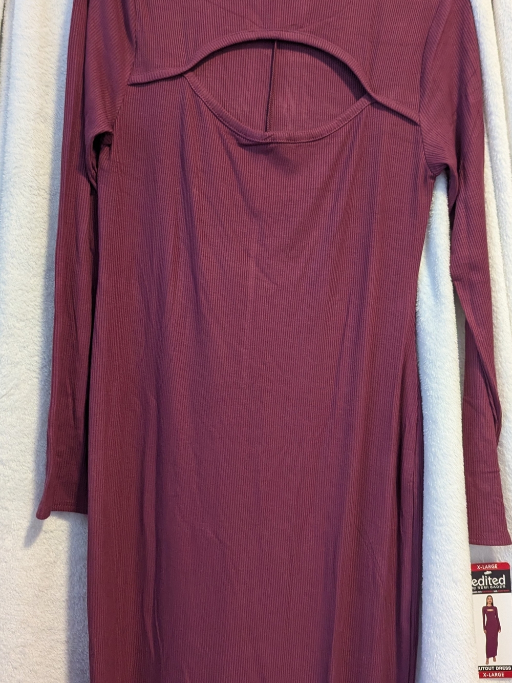 Edited Long-Sleeve Cutout Ribbed Maxi Dress in Wine